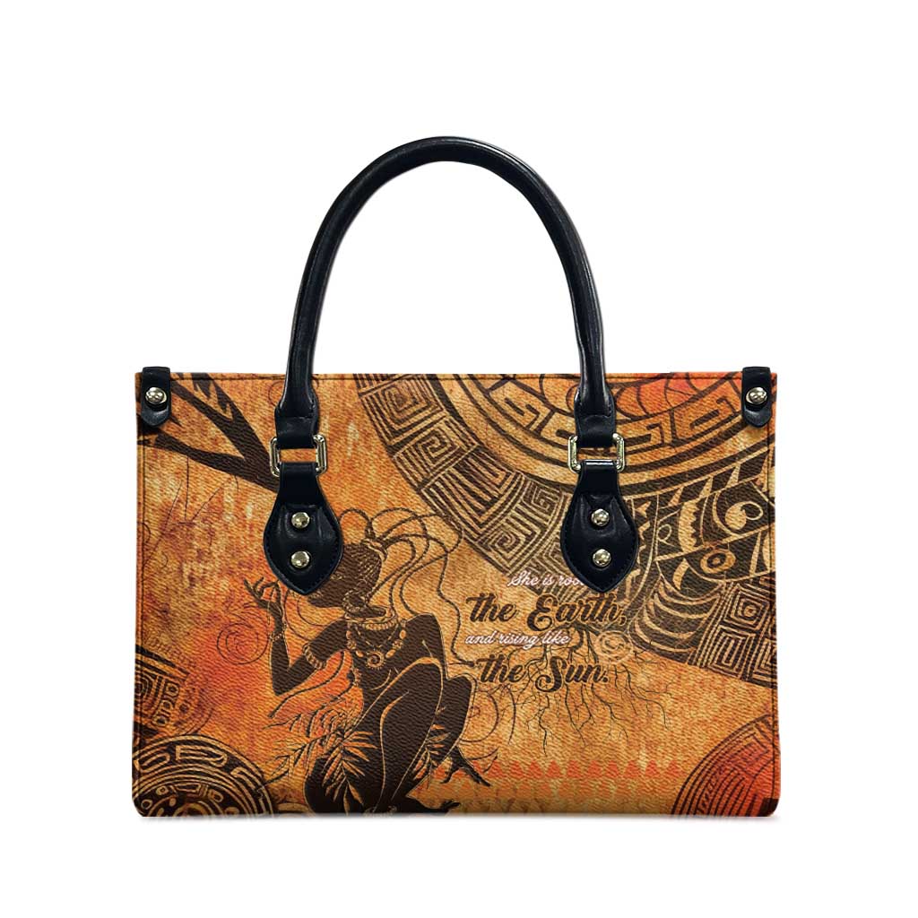 African Women Leather Bag She Is Rooted In The Earth and Rising Like The Sun