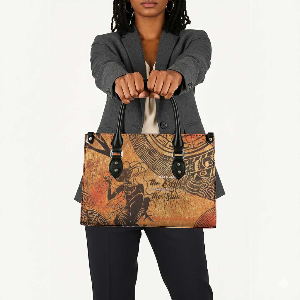 African Women Leather Bag She Is Rooted In The Earth and Rising Like The Sun