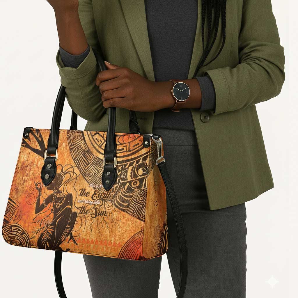 African Women Leather Bag She Is Rooted In The Earth and Rising Like The Sun
