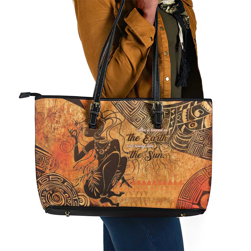 African Women Leather Tote Bag With Tribal Pattern - African Pride
