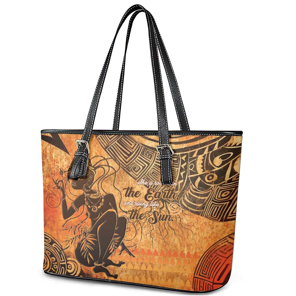 African Women Leather Tote Bag With Tribal Pattern - African Pride