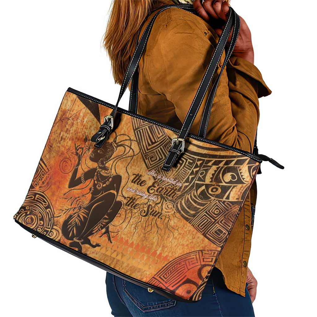 African Women Leather Tote Bag With Tribal Pattern - African Pride