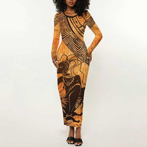 African Women Long Sleeve Bodycon Dress With Tribal Pattern - African Pride