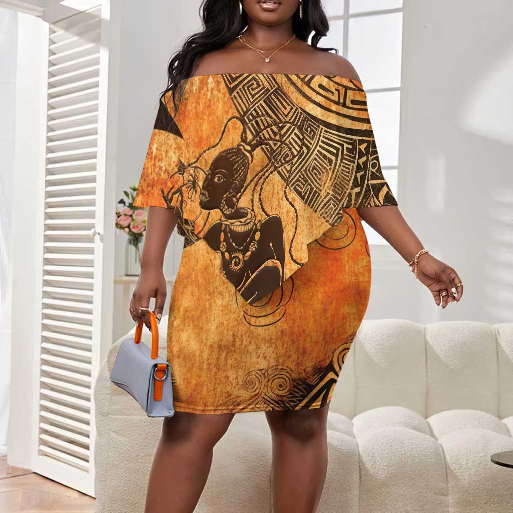 African Women Off Shoulder Short Dress With Tribal Pattern - African Pride