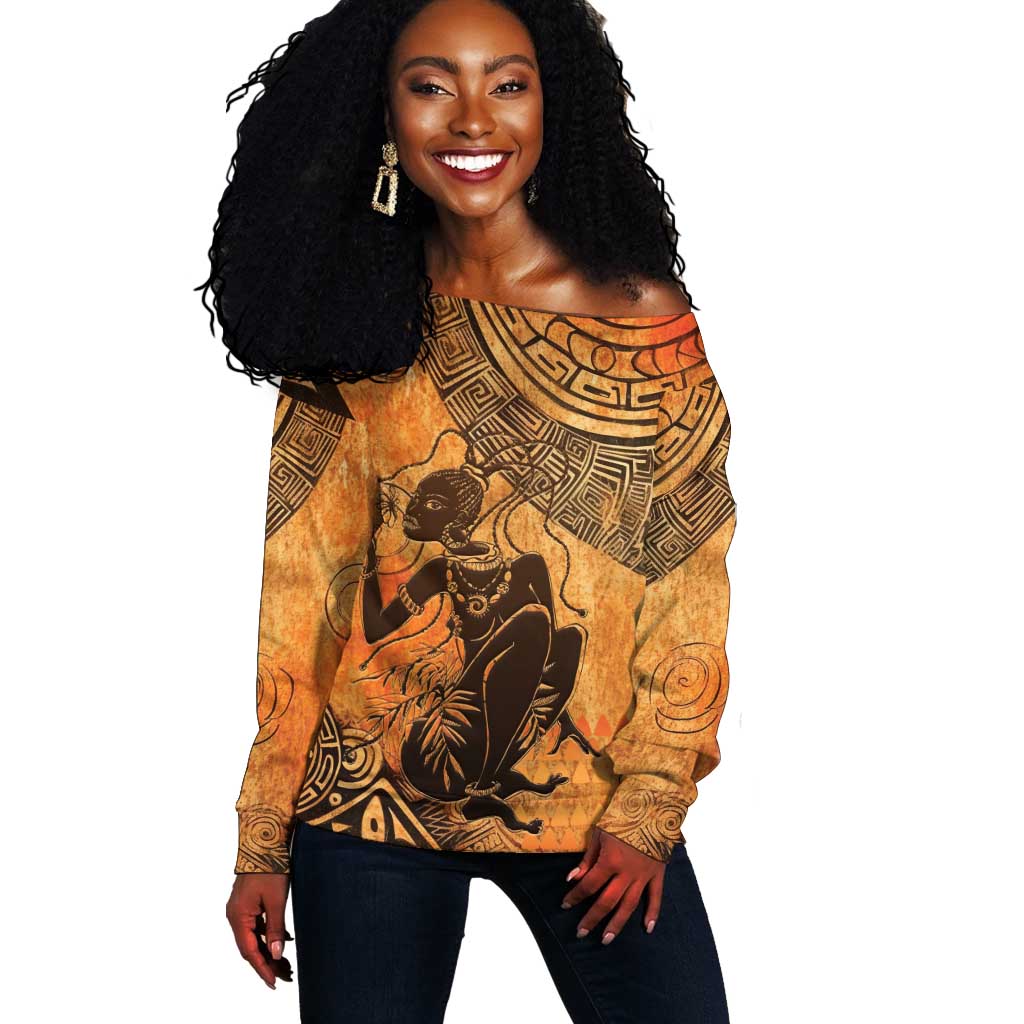 African Women Off Shoulder Sweater With Tribal Pattern - African Pride