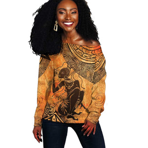 African Women Off Shoulder Sweater With Tribal Pattern - African Pride