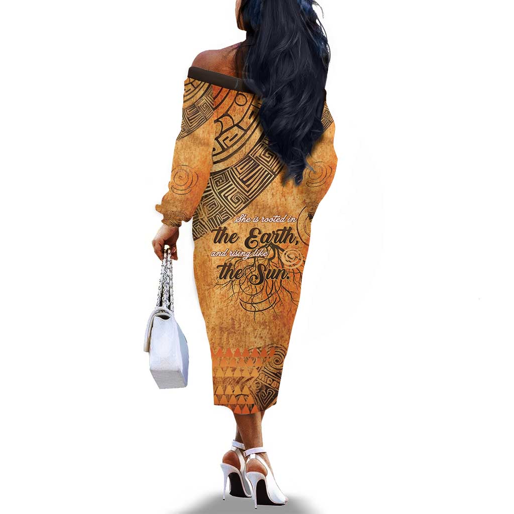 African Women Off The Shoulder Long Sleeve Dress With Tribal Pattern - African Pride