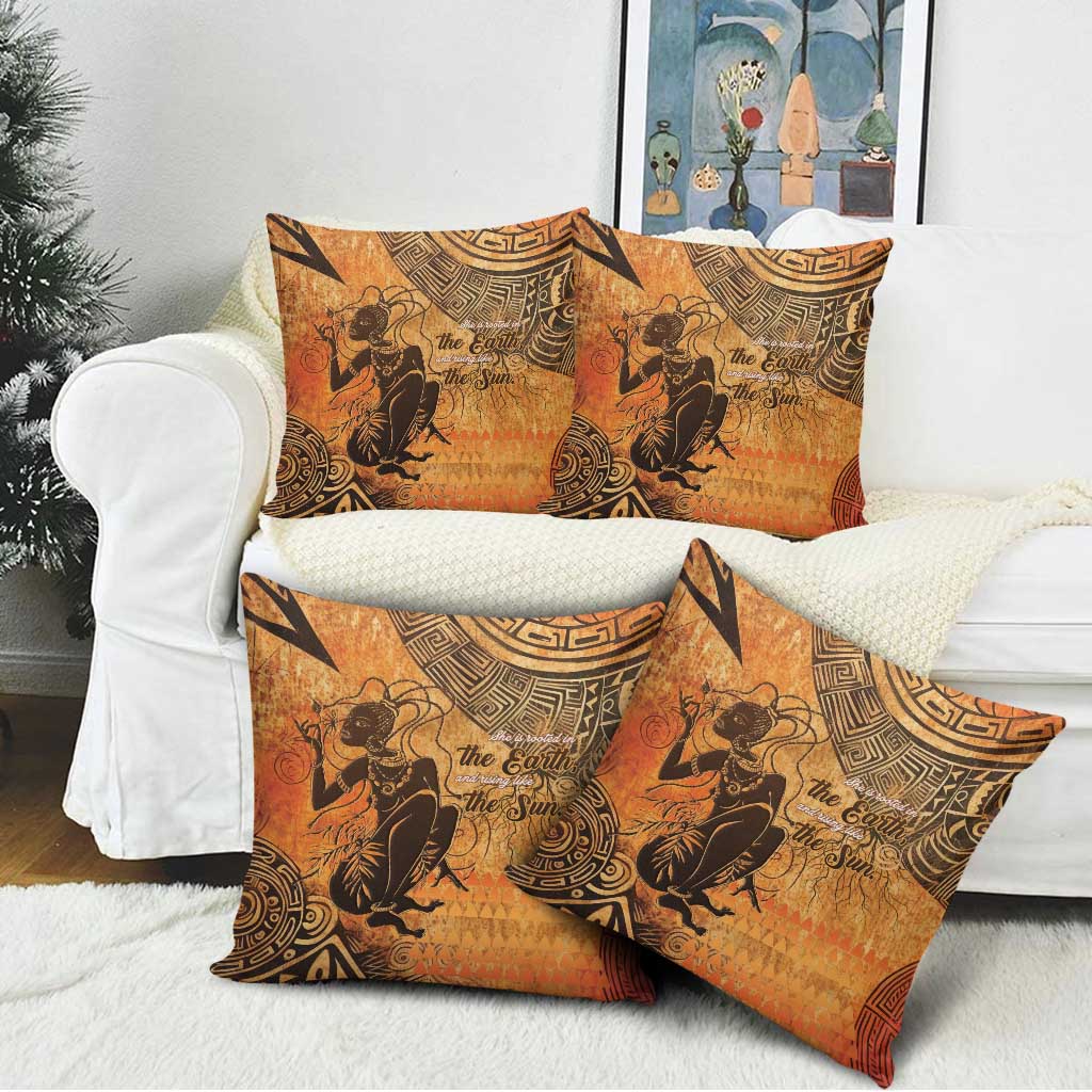 African Women Pillow Cover She Is Rooted In The Earth and Rising Like The Sun