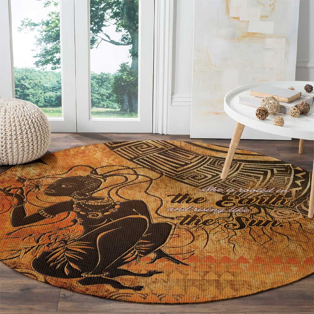 African Women Round Carpet With Tribal Pattern - African Pride