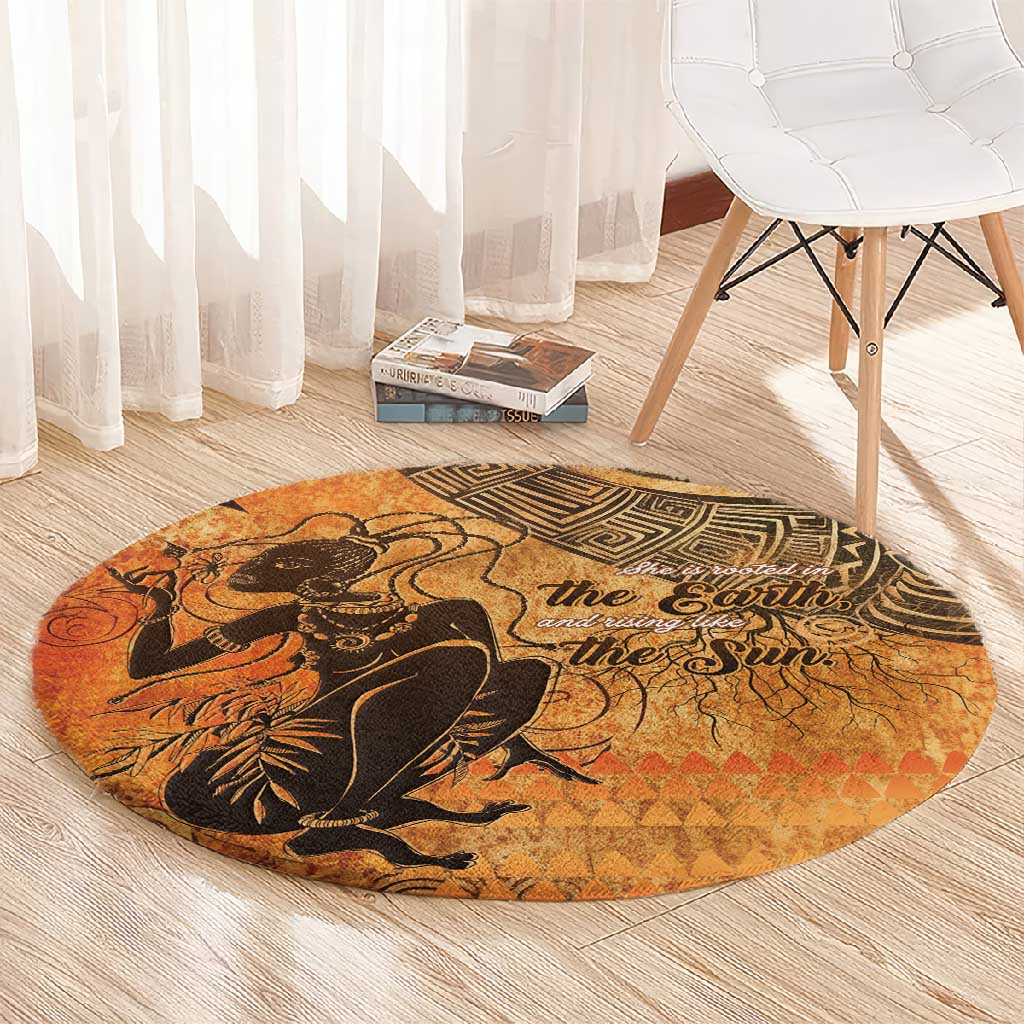 African Women Round Carpet With Tribal Pattern - African Pride
