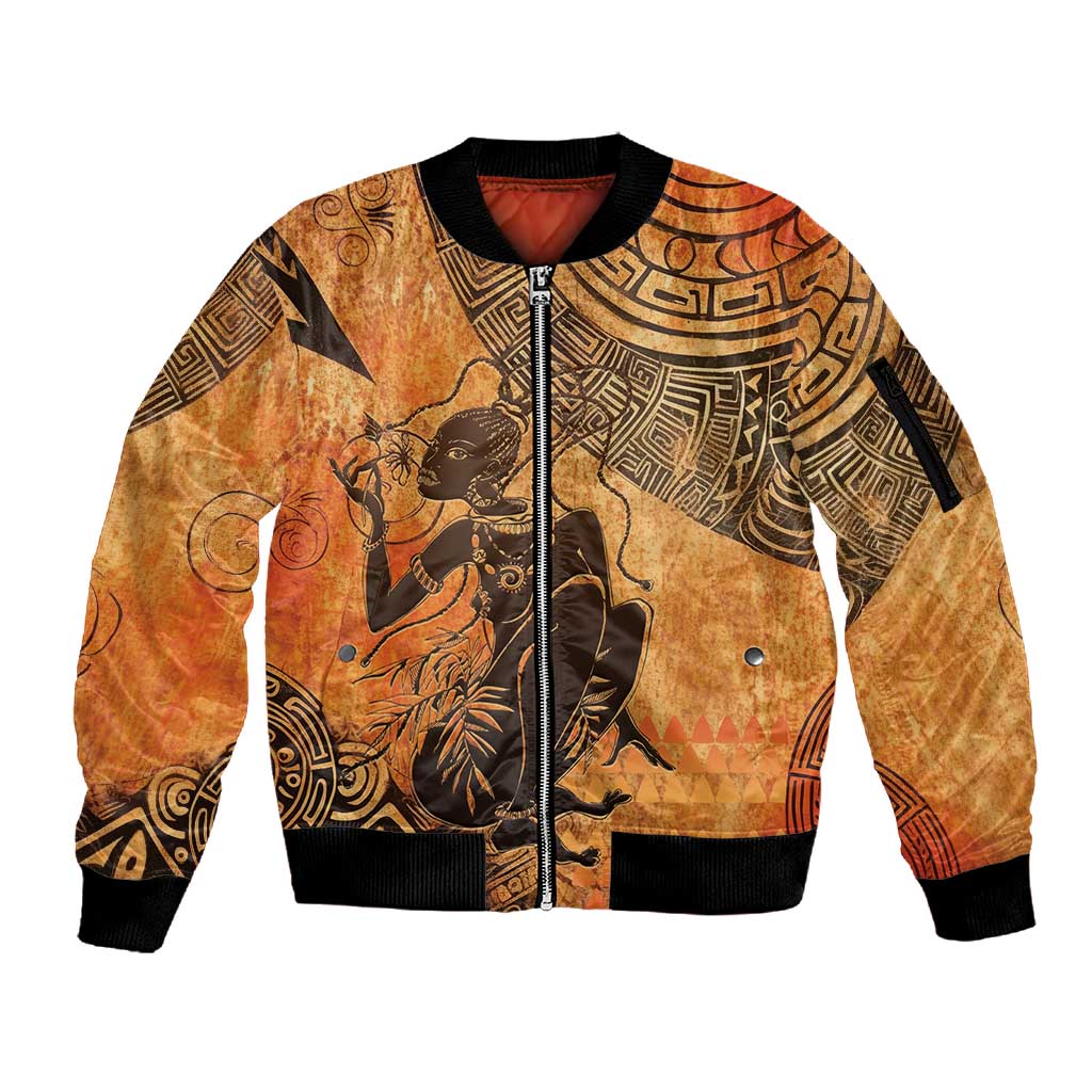 African Women Sleeve Zip Bomber Jacket With Tribal Pattern - African Pride