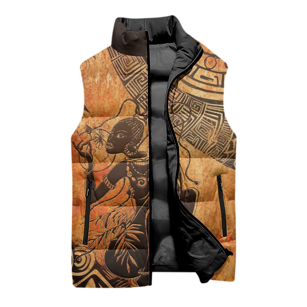 African Women Sleeveless Puffer Jacket She Is Rooted In The Earth and Rising Like The Sun