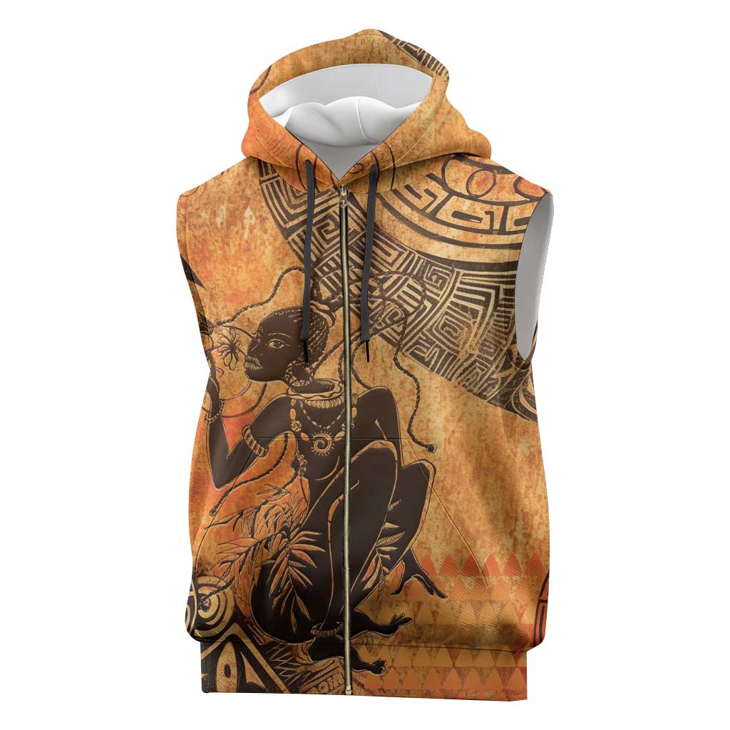 African Women Sleeveless Zip Hoodie With Tribal Pattern - African Pride