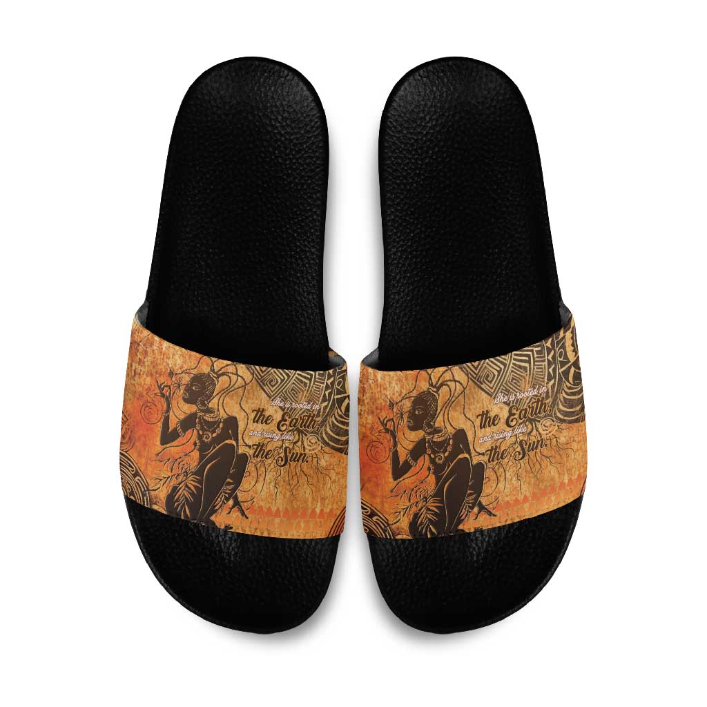 African Women Slide Sandals She Is Rooted In The Earth and Rising Like The Sun