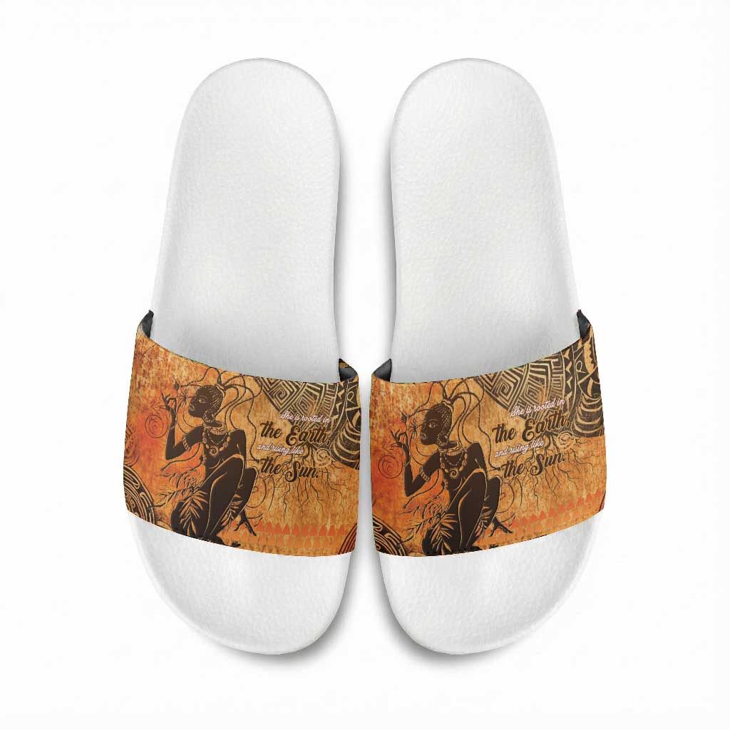 African Women Slide Sandals She Is Rooted In The Earth and Rising Like The Sun