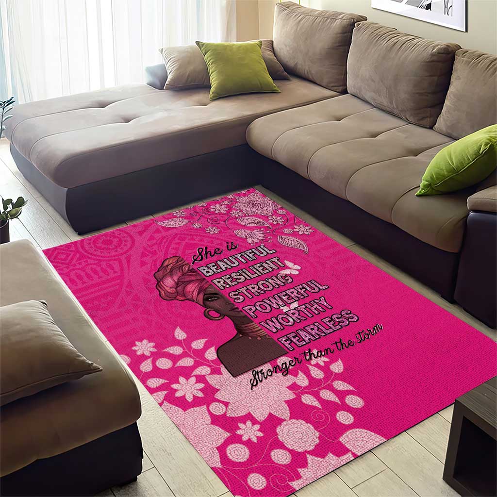 African Women Black Beautiful Brave and Bressed - Pink Color Area Rug - African Pride