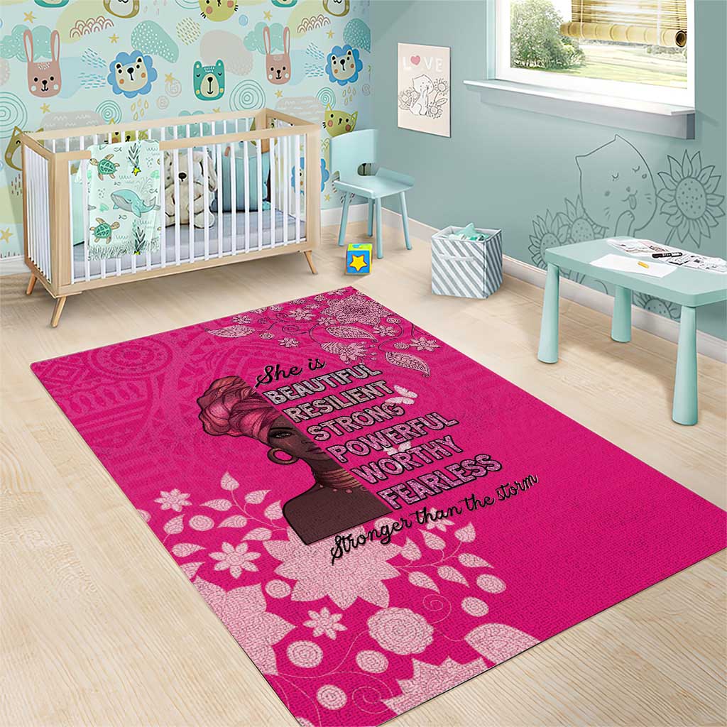 African Women Black Beautiful Brave and Bressed - Pink Color Area Rug - African Pride
