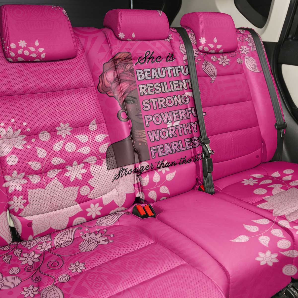 African Women Black Beautiful Brave and Bressed - Pink Color Back Car Seat Cover - African Pride