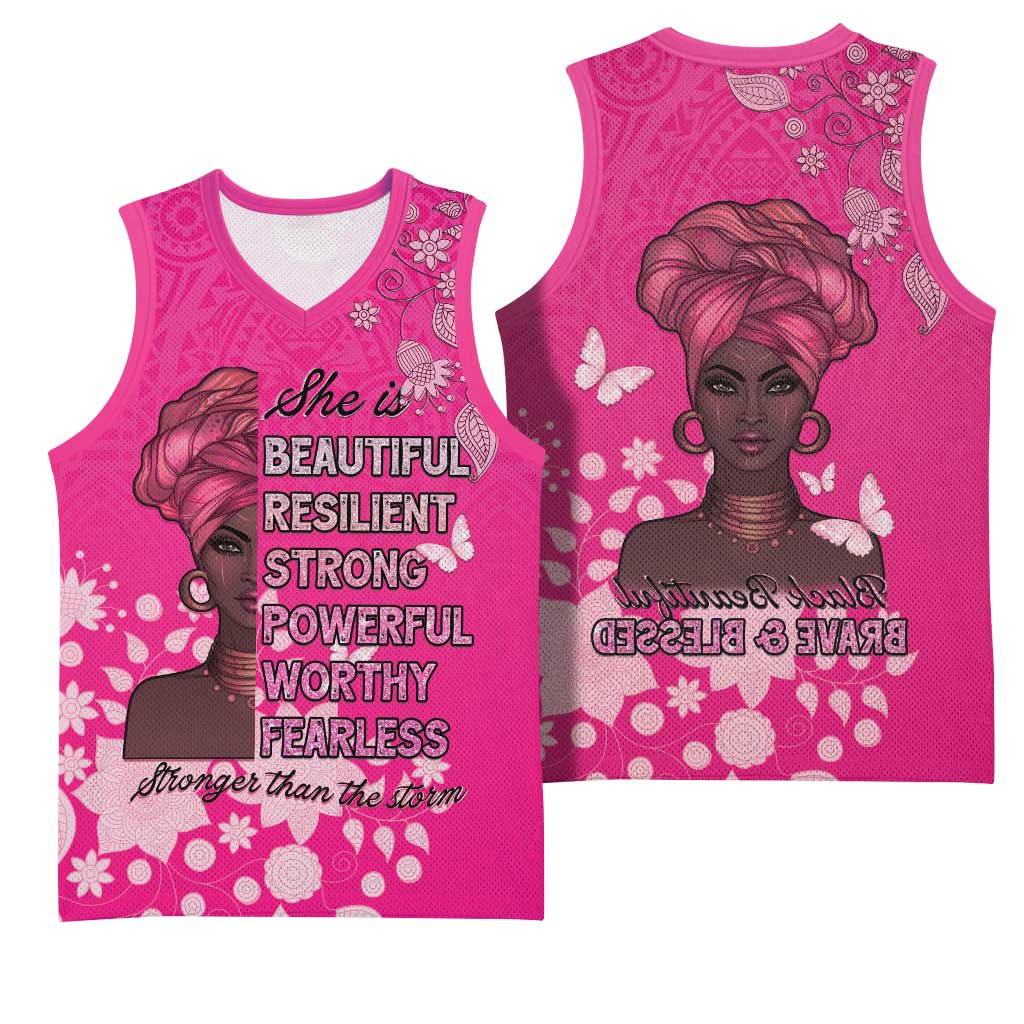 African Women Black Beautiful Brave and Bressed - Pink Color Basketball Jersey - African Pride