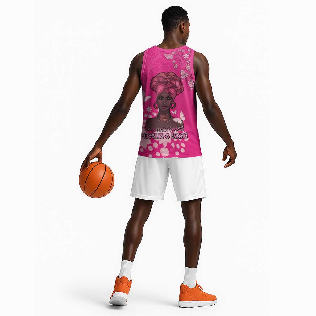 African Women Black Beautiful Brave and Bressed - Pink Color Basketball Jersey - African Pride