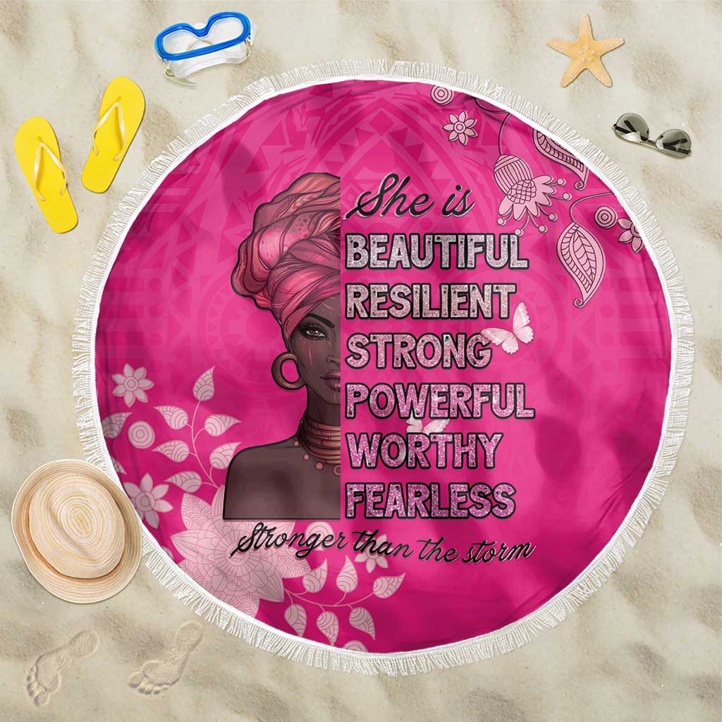 African Women Black Beautiful Brave and Bressed - Pink Color Beach Blanket - African Pride