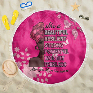 African Women Black Beautiful Brave and Bressed - Pink Color Beach Blanket - African Pride