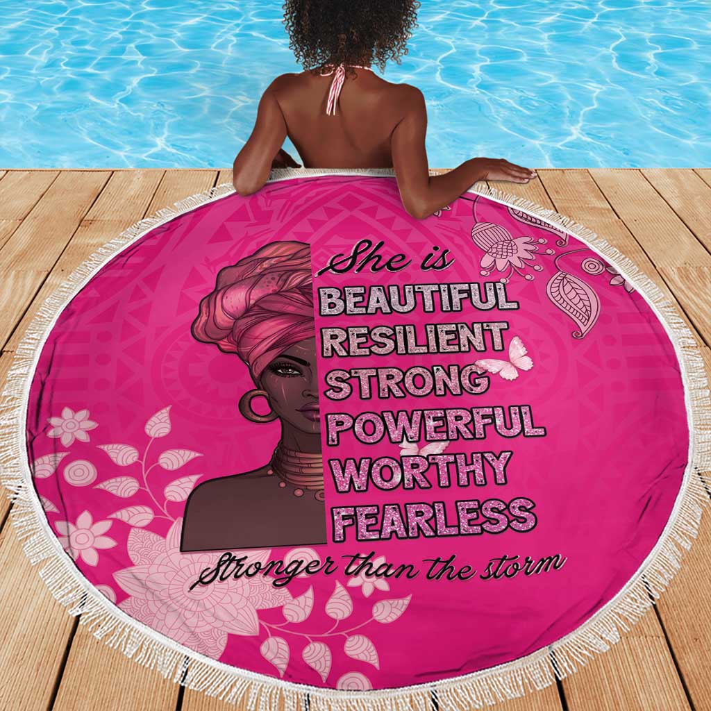 African Women Black Beautiful Brave and Bressed - Pink Color Beach Blanket - African Pride