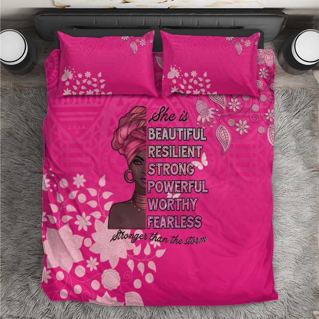 African Women Black Beautiful Brave and Bressed - Pink Color Bedding Set - African Pride
