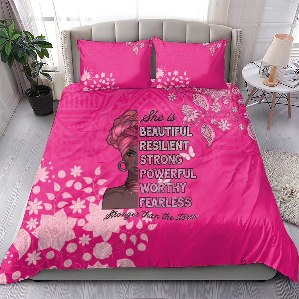 African Women Black Beautiful Brave and Bressed - Pink Color Bedding Set - African Pride
