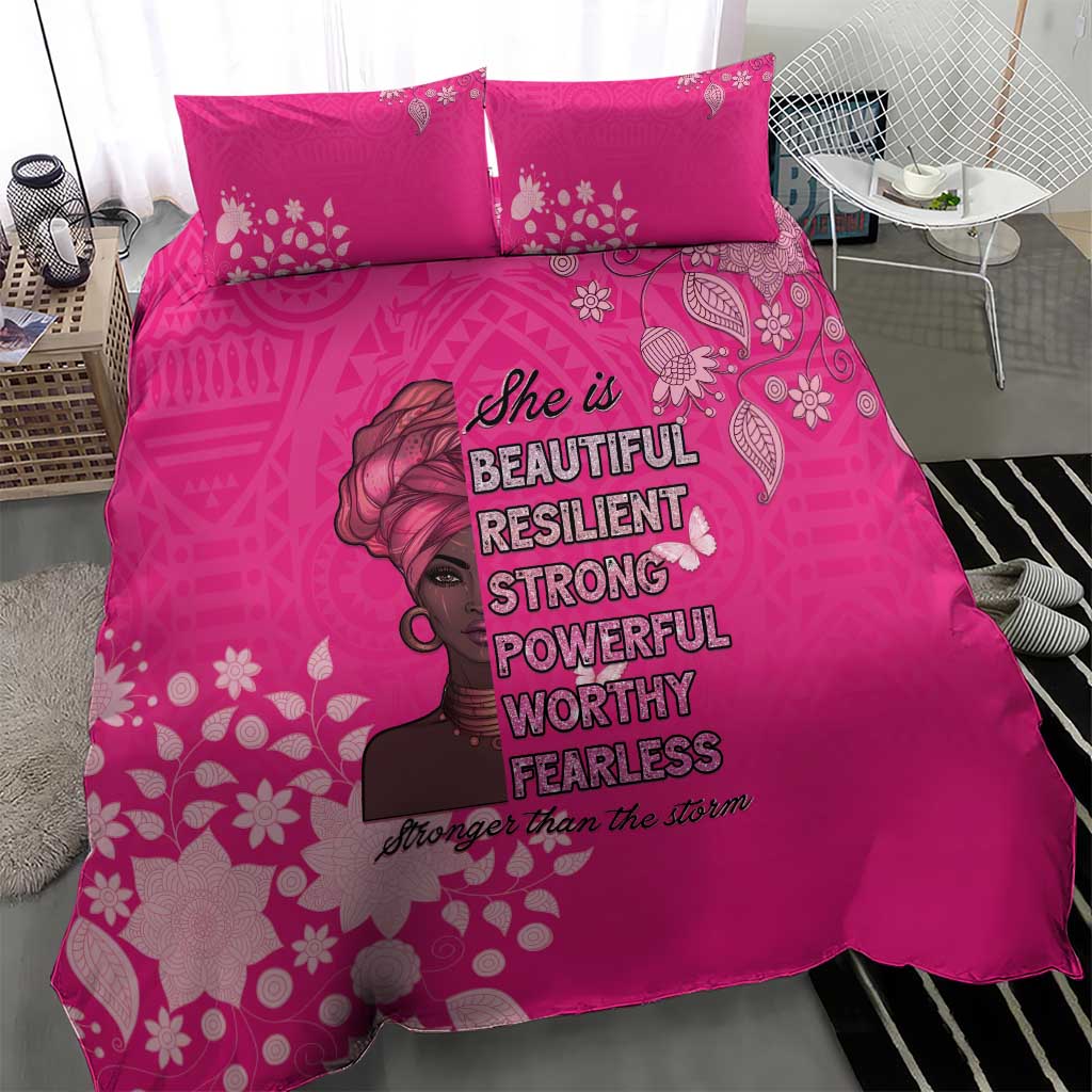 African Women Black Beautiful Brave and Bressed - Pink Color Bedding Set - African Pride