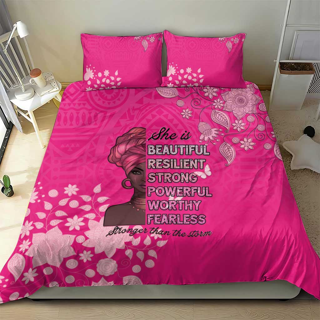 African Women Black Beautiful Brave and Bressed - Pink Color Bedding Set - African Pride