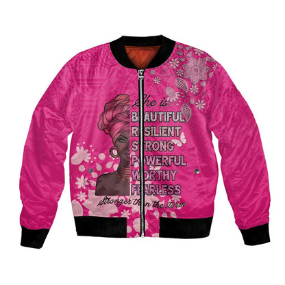 African Women Black Beautiful Brave and Bressed - Pink Color Bomber Jacket - African Pride