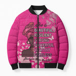 African Women Bomber Puffer Jacket Black Beautiful Brave and Bressed - Pink Color