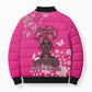 African Women Bomber Puffer Jacket Black Beautiful Brave and Bressed - Pink Color