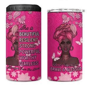African Women Black Beautiful Brave and Bressed - Pink Color 4 in 1 Can Cooler Tumbler - African Pride