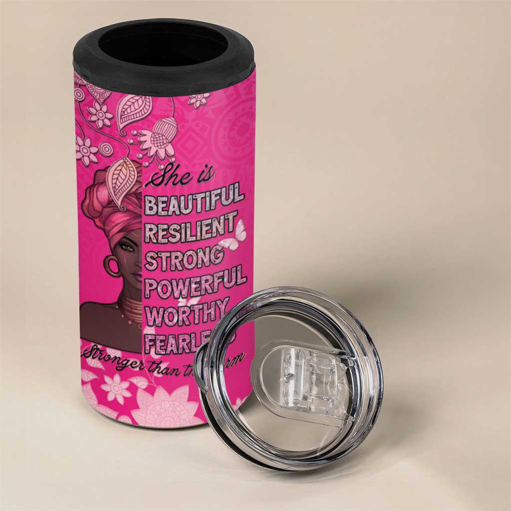 African Women Black Beautiful Brave and Bressed - Pink Color 4 in 1 Can Cooler Tumbler - African Pride