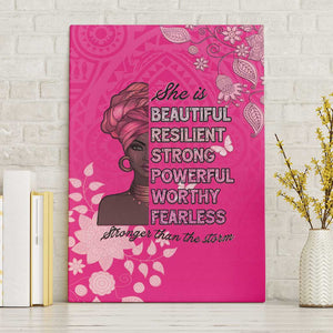 African Women Black Beautiful Brave and Bressed - Pink Color Canvas Wall Art - African Pride