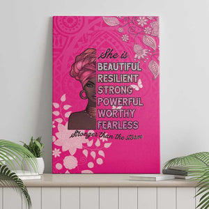 African Women Black Beautiful Brave and Bressed - Pink Color Canvas Wall Art - African Pride