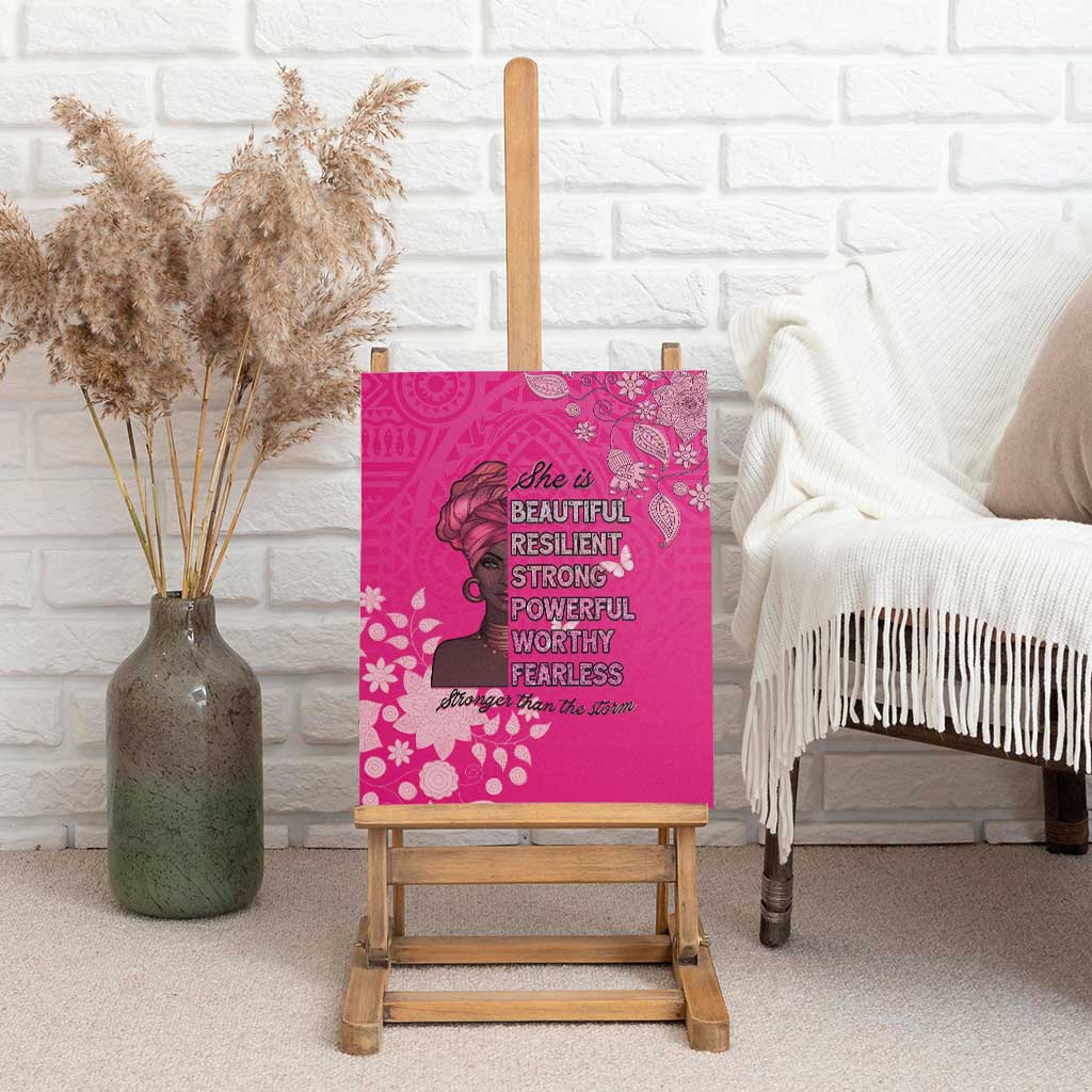 African Women Black Beautiful Brave and Bressed - Pink Color Canvas Wall Art - African Pride