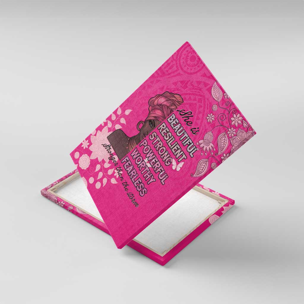 African Women Black Beautiful Brave and Bressed - Pink Color Canvas Wall Art - African Pride