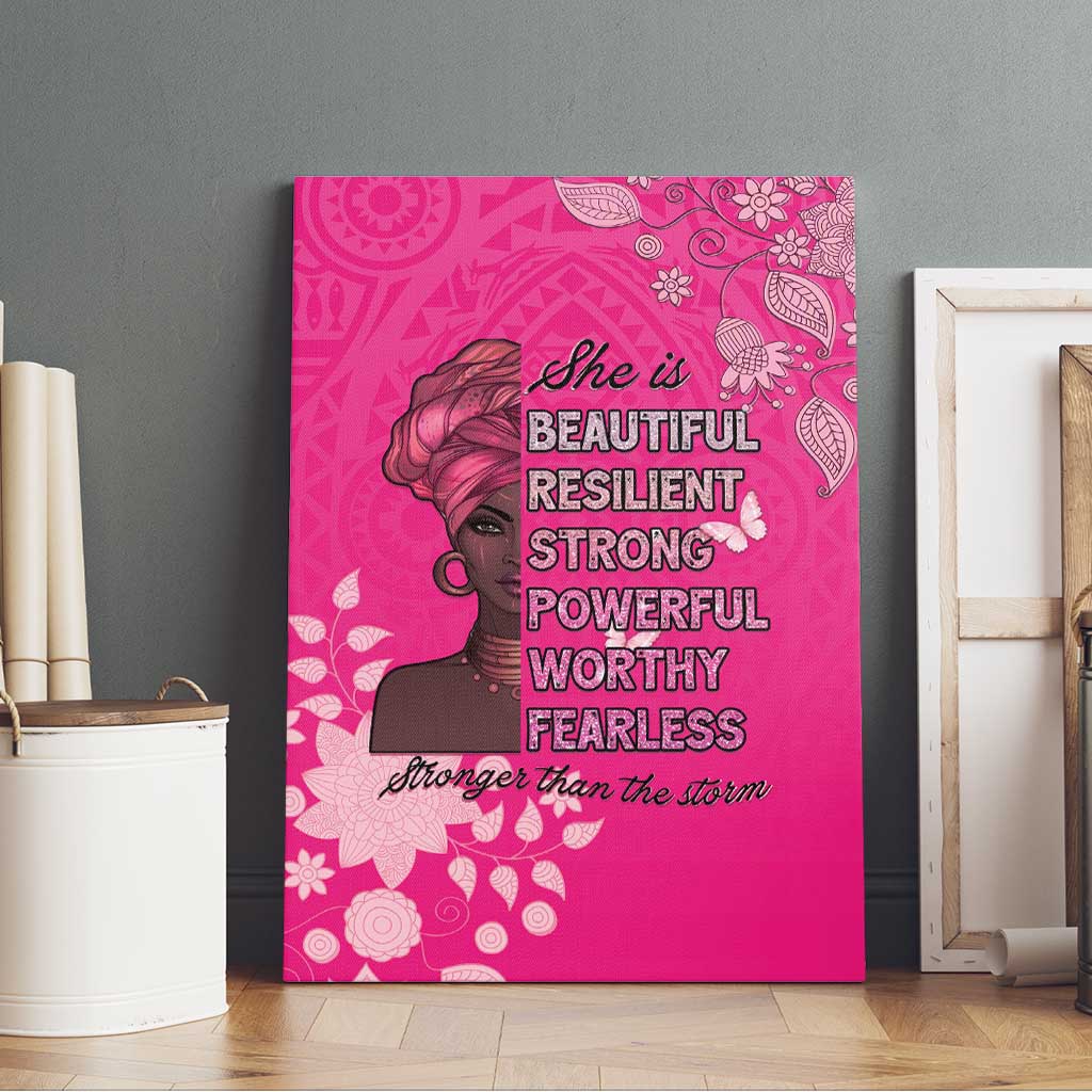 African Women Black Beautiful Brave and Bressed - Pink Color Canvas Wall Art - African Pride