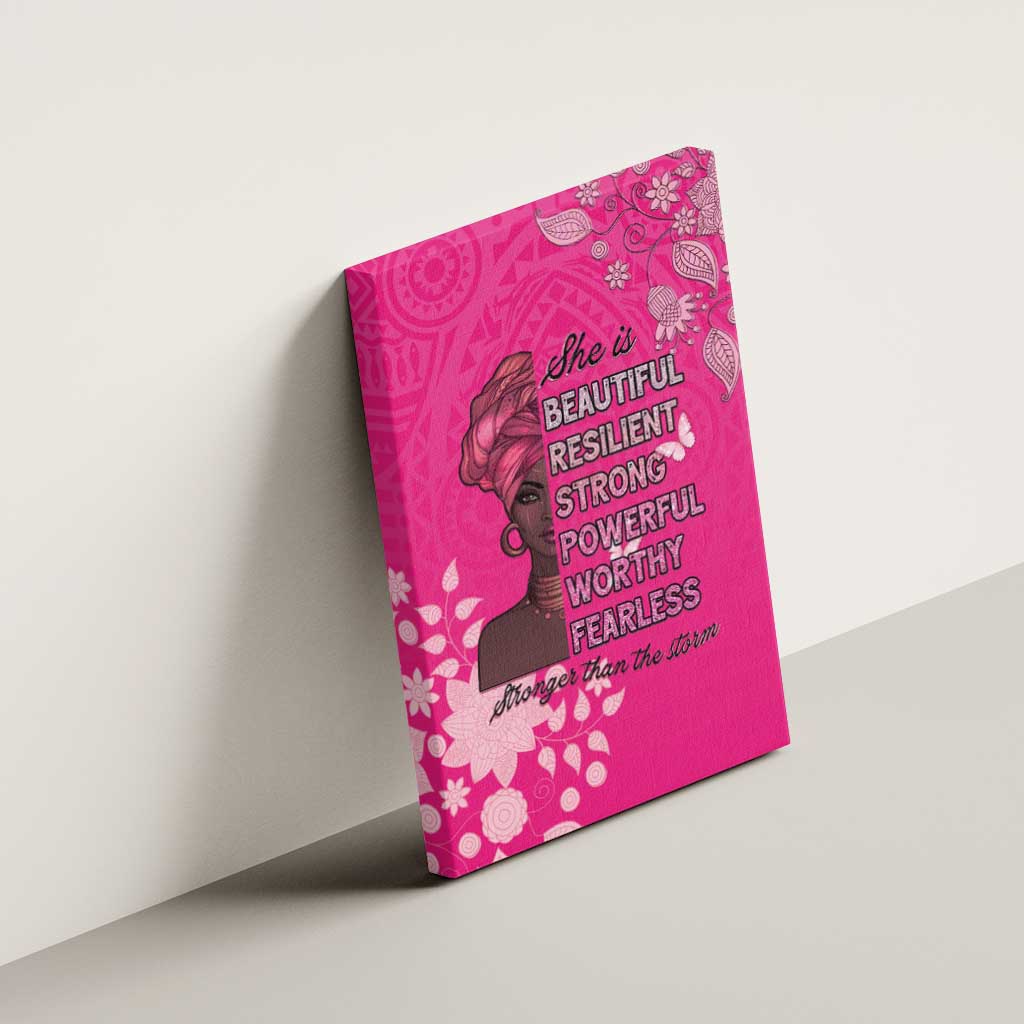 African Women Black Beautiful Brave and Bressed - Pink Color Canvas Wall Art - African Pride