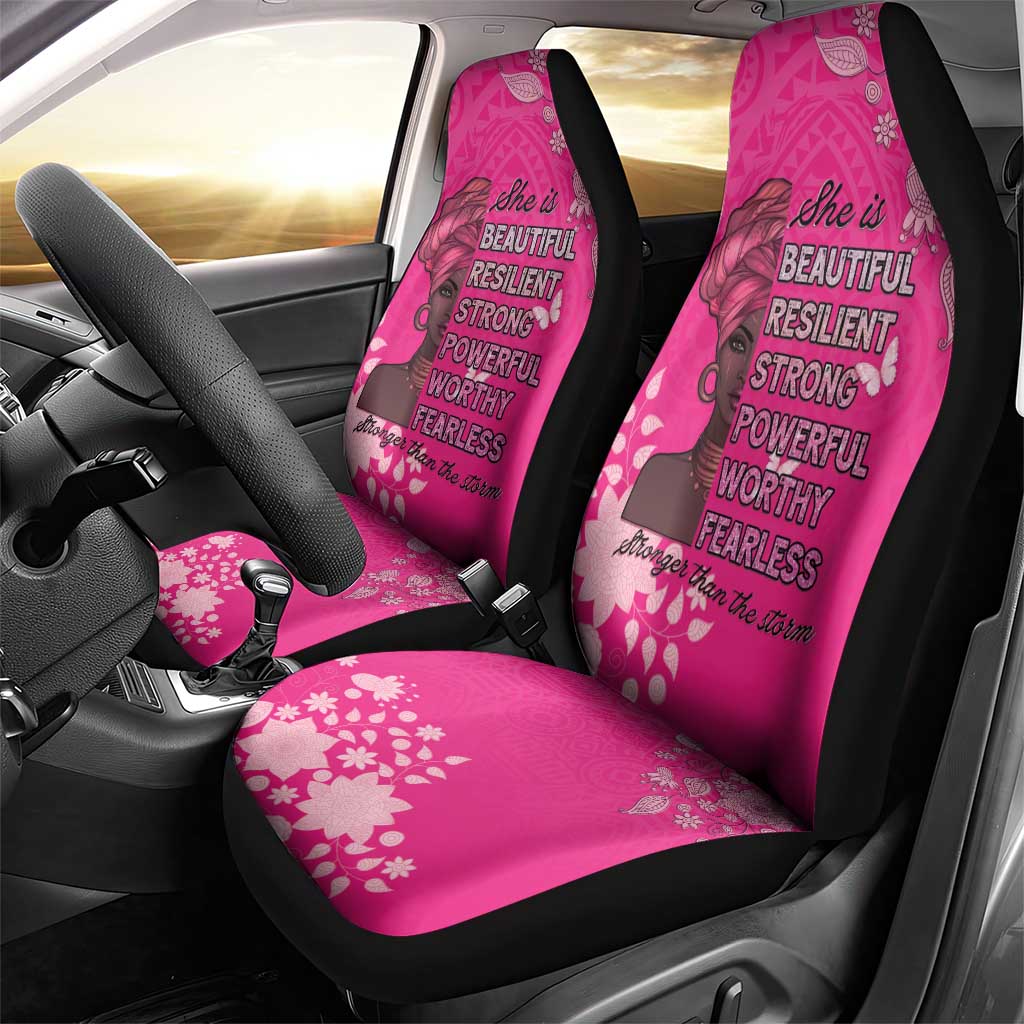African Women Black Beautiful Brave and Bressed - Pink Color Car Seat Cover - African Pride