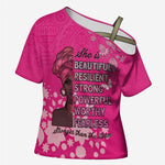 African Women Cross Shoulder Shirt Black Beautiful Brave and Bressed - Pink Color