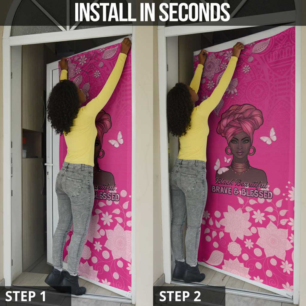 African Women Door Cover Black Beautiful Brave and Bressed - Pink Color