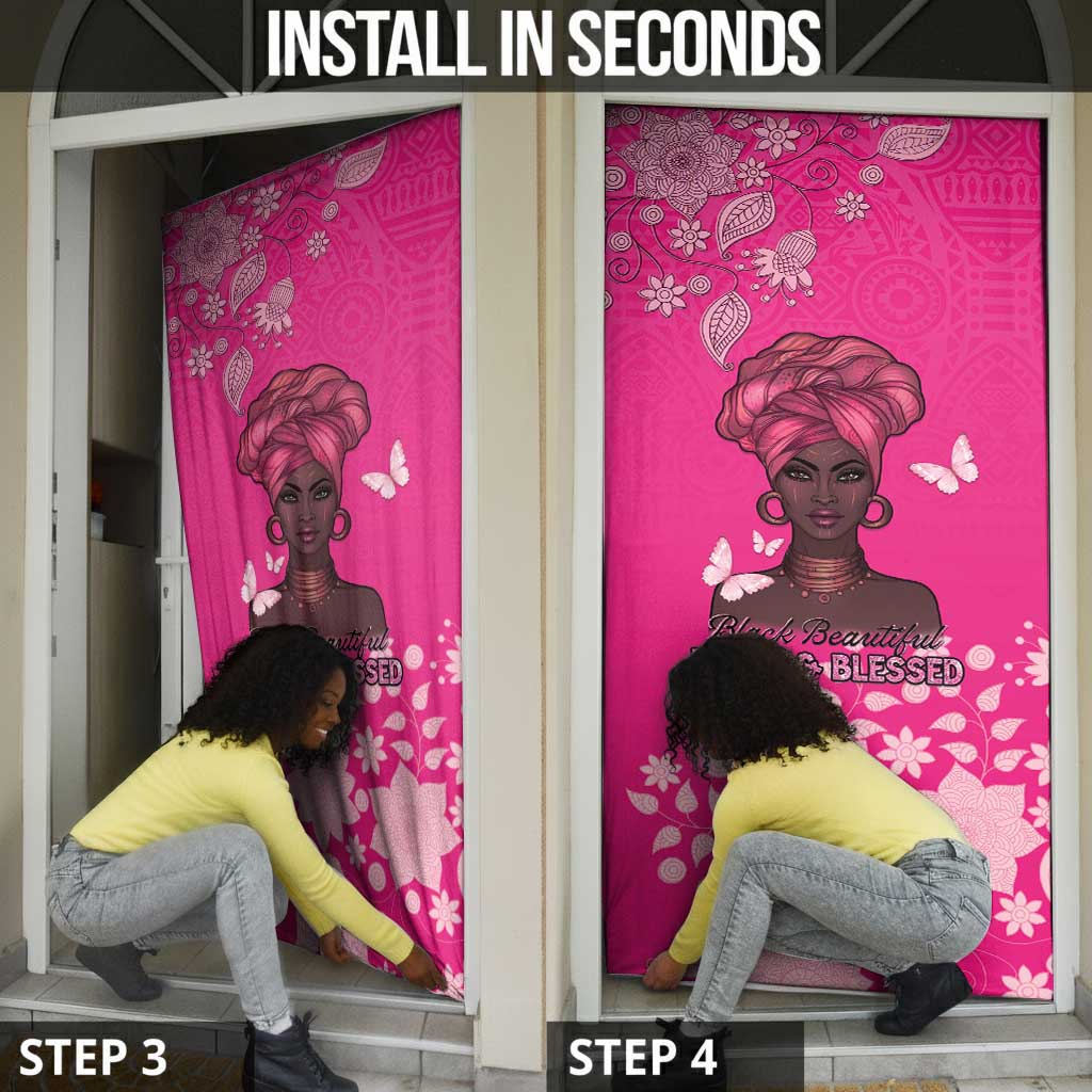 African Women Door Cover Black Beautiful Brave and Bressed - Pink Color