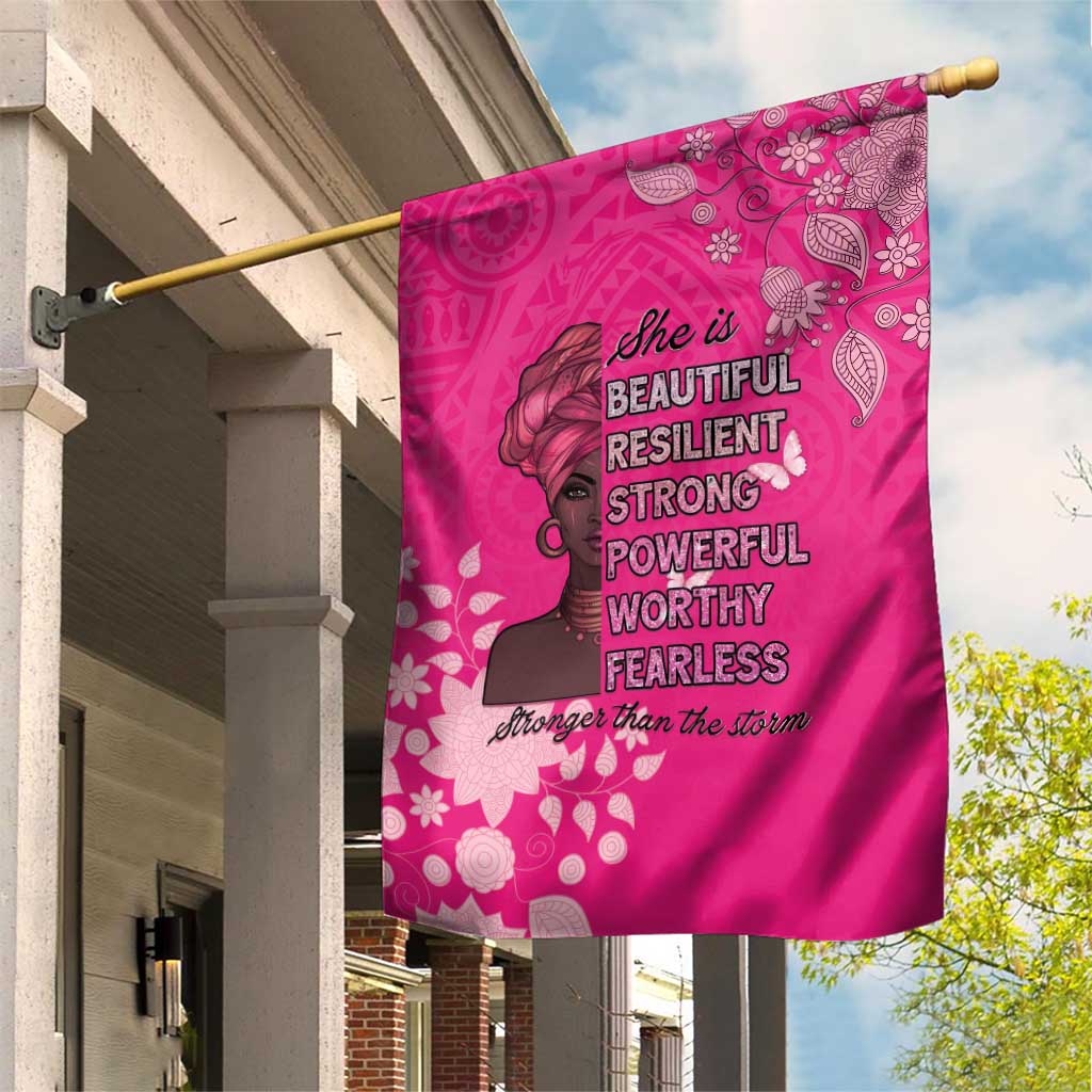 African Women Black Beautiful Brave and Bressed - Pink Color Garden Flag - African Pride
