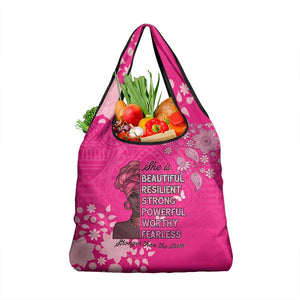 African Women Black Beautiful Brave and Bressed - Pink Color Grocery Bag - African Pride