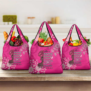 African Women Black Beautiful Brave and Bressed - Pink Color Grocery Bag - African Pride