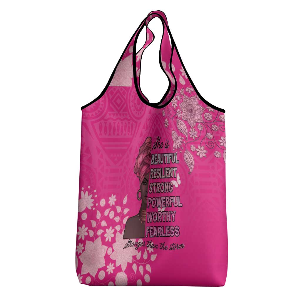African Women Black Beautiful Brave and Bressed - Pink Color Grocery Bag - African Pride